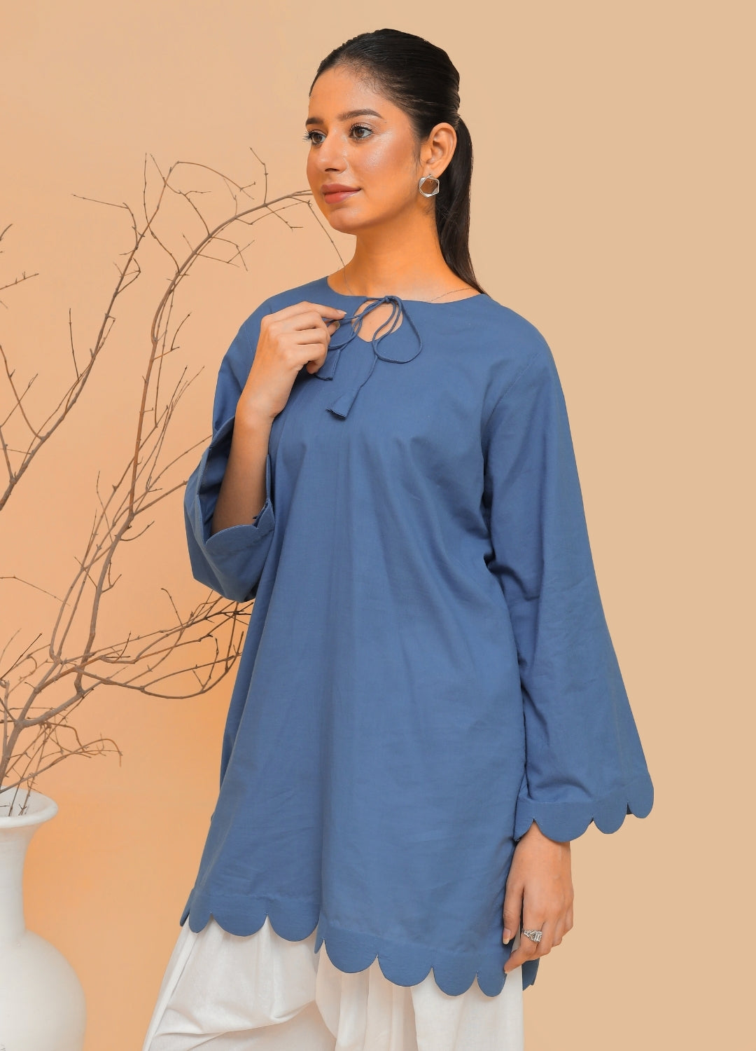 Scalloped Kurti & Farshi Shalwar — Slate Blue