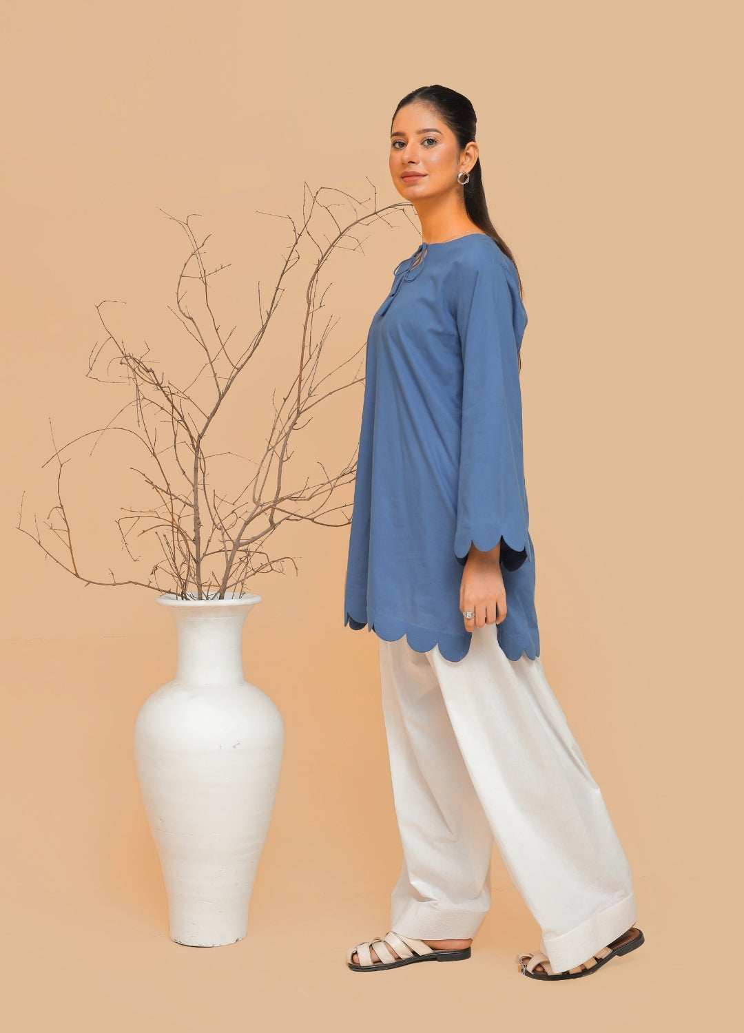 Scalloped Kurti & Farshi Shalwar — Slate Blue