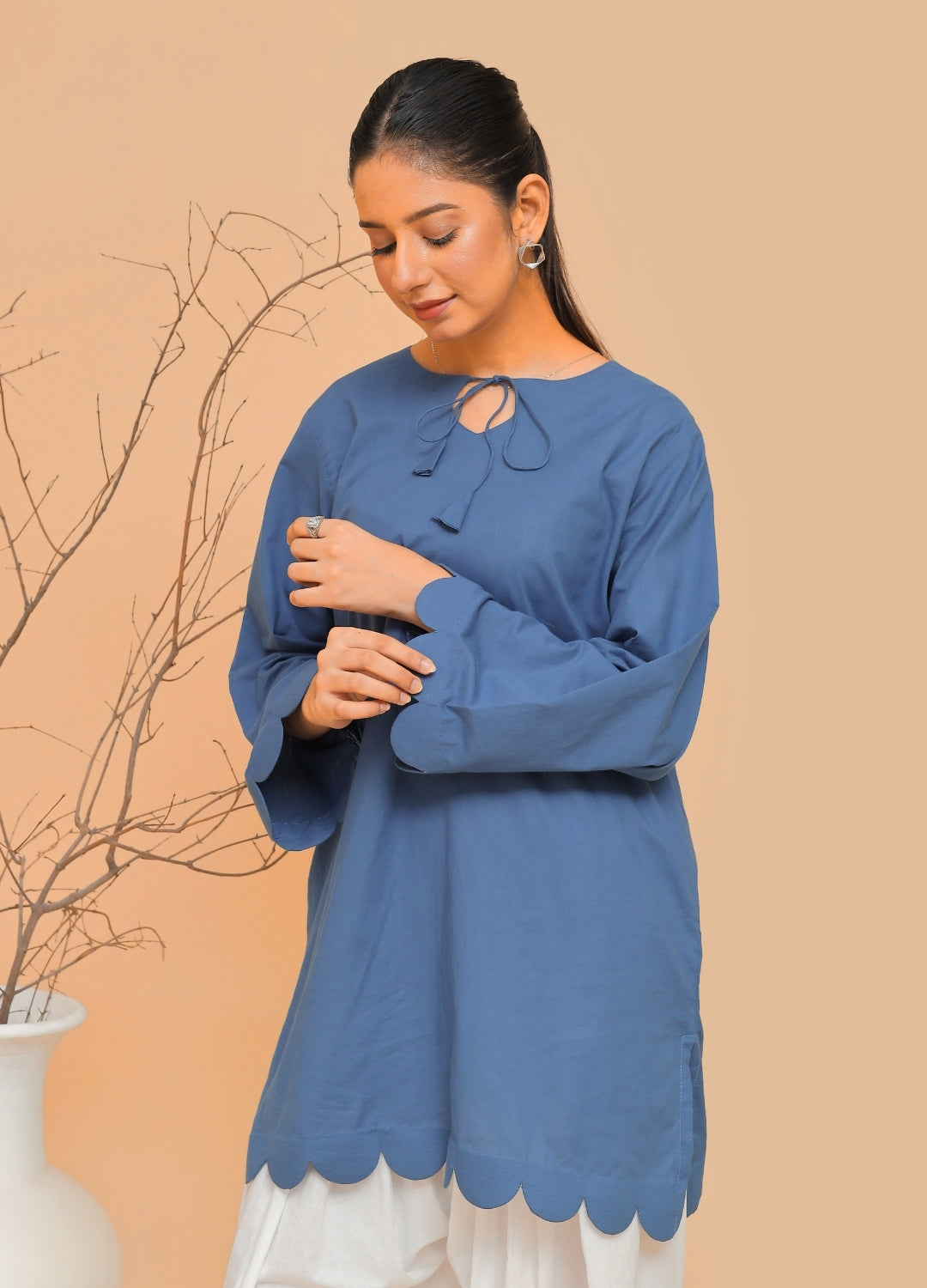 Scalloped Kurti & Farshi Shalwar — Slate Blue