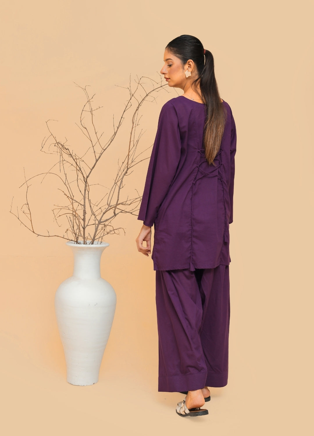 Corset Kurti &amp; Farshi Shalwar — Deep Plum