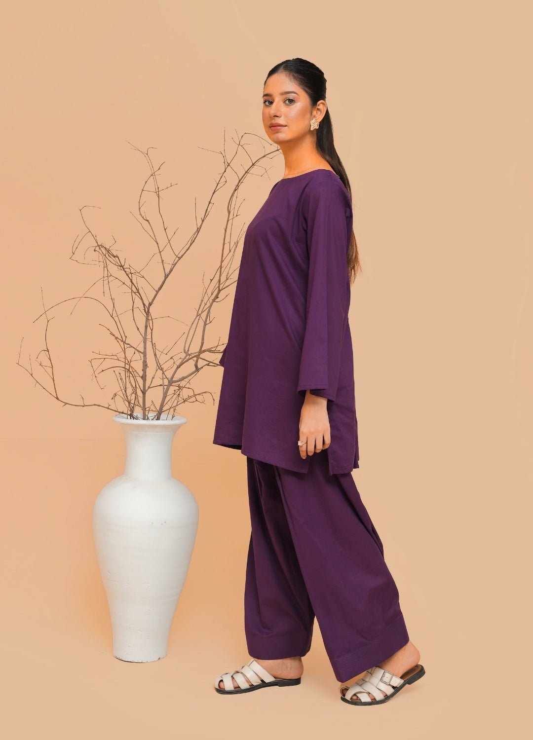 Corset Kurti &amp; Farshi Shalwar — Deep Plum