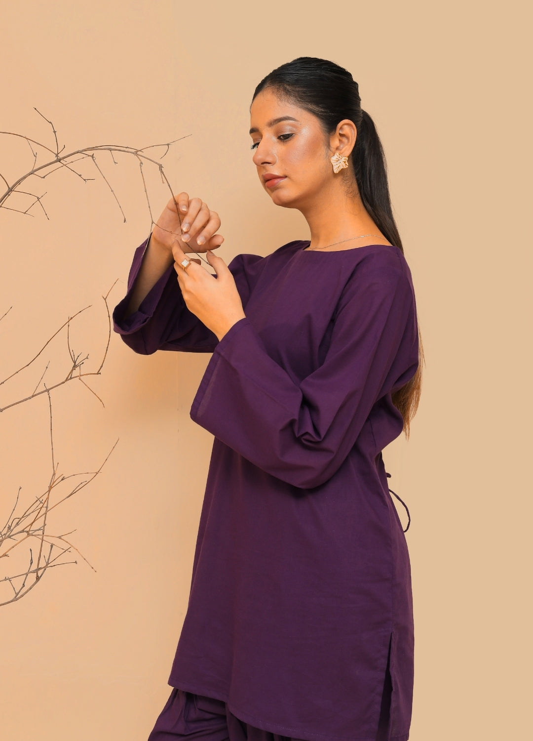 Corset Kurti &amp; Farshi Shalwar — Deep Plum