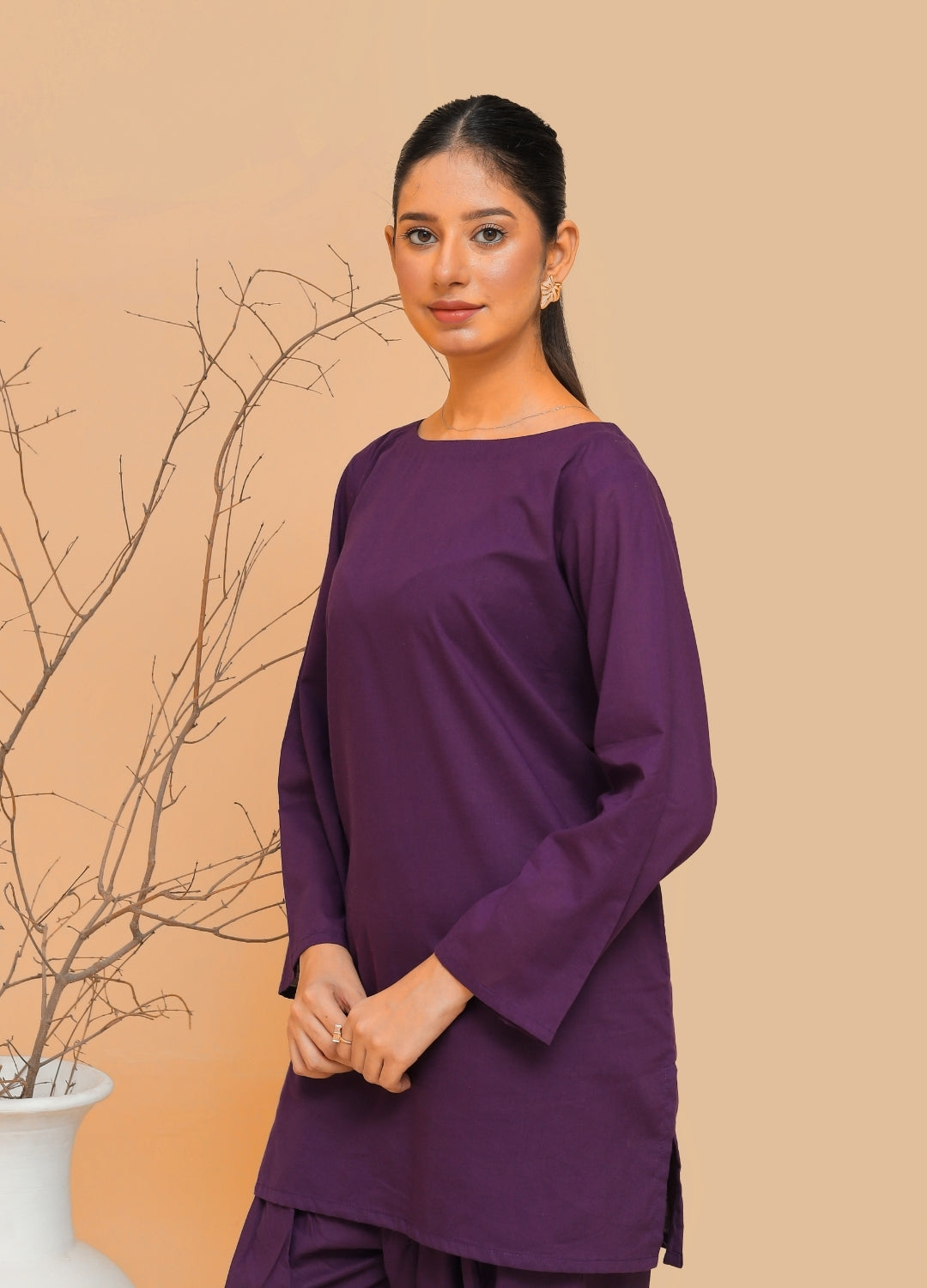 Corset Kurti &amp; Farshi Shalwar — Deep Plum