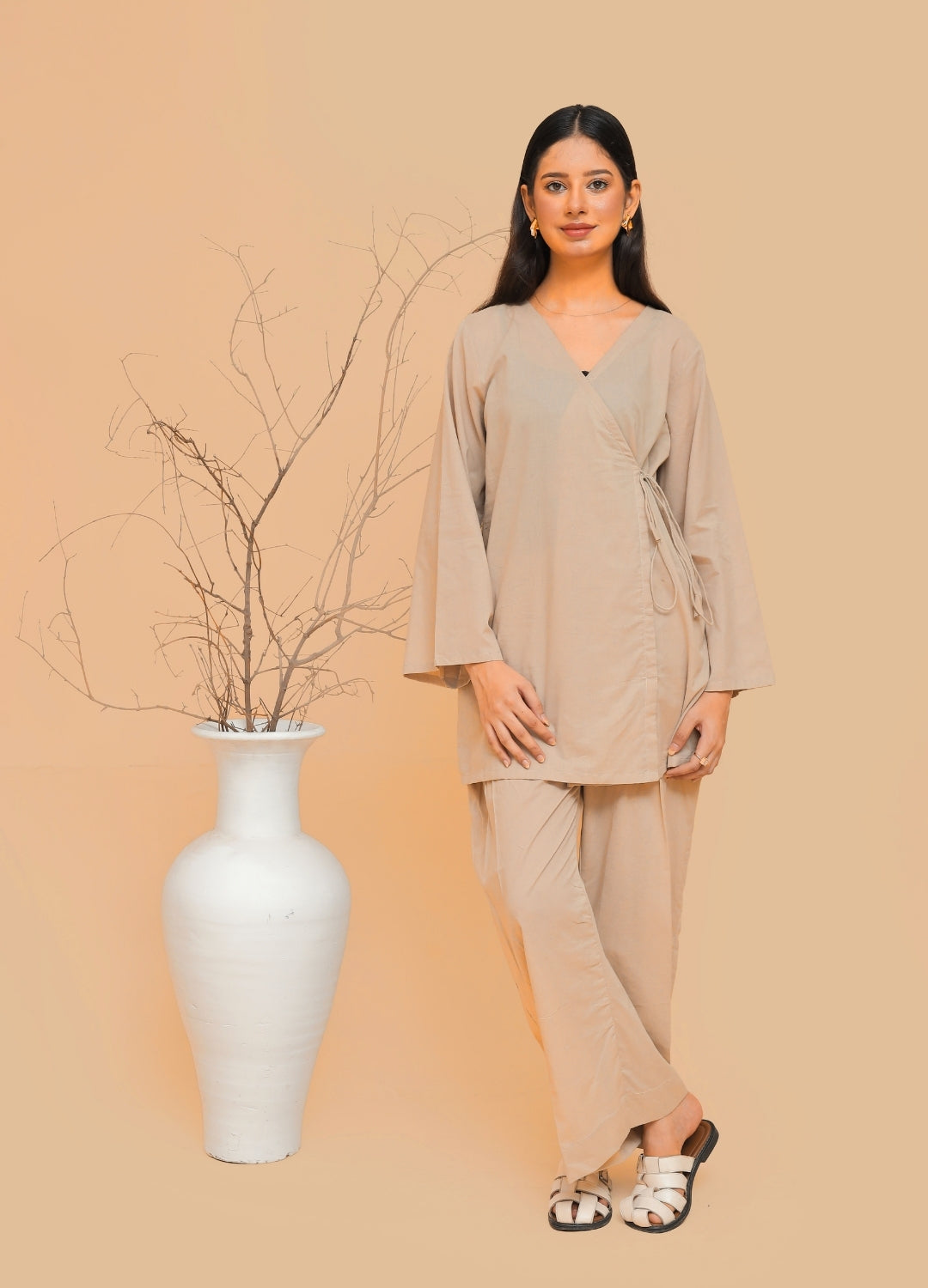 Side-Slit Co-ord Set — Olive Taupe