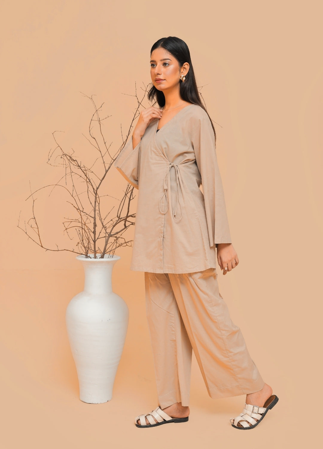 Side-Slit Co-ord Set — Olive Taupe