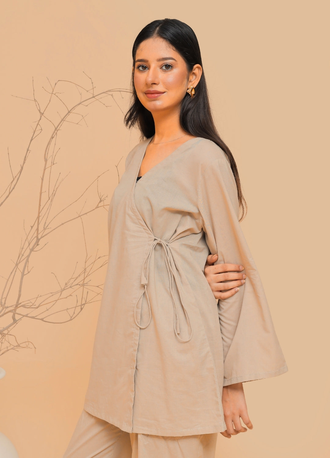 Side-Slit Co-ord Set — Olive Taupe