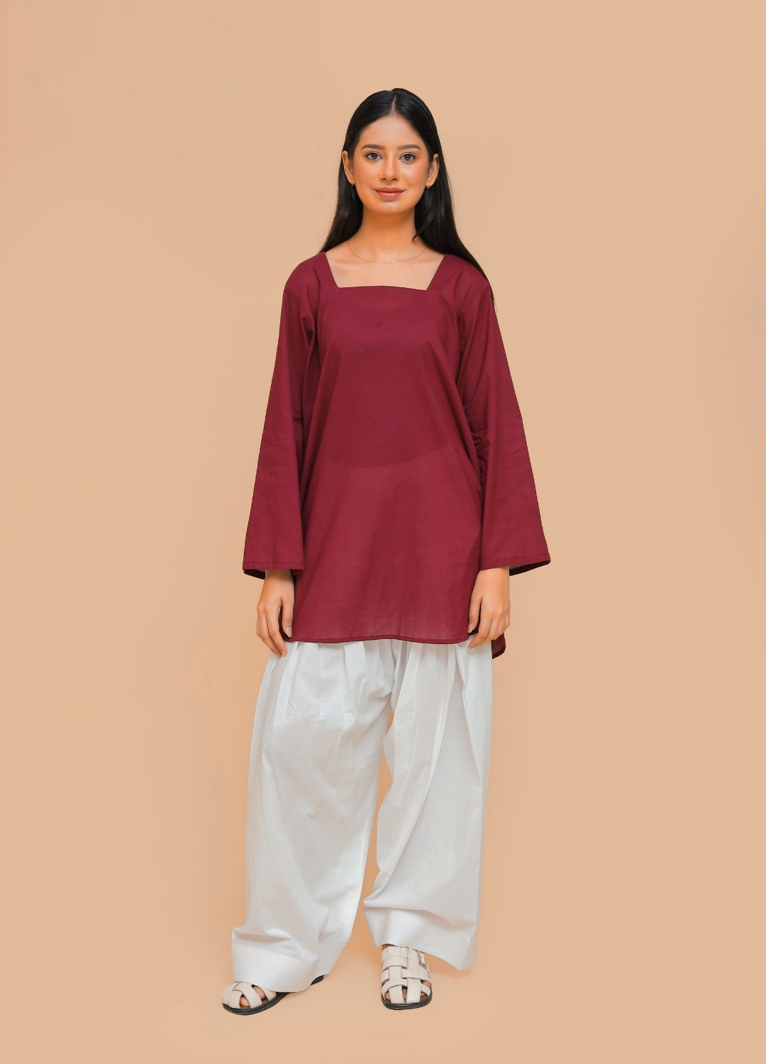 Plain Kurti & Farshi Shalwar — Maroon