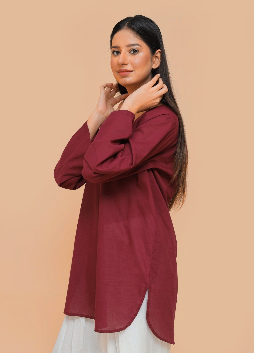 Plain Kurti & Farshi Shalwar — Maroon
