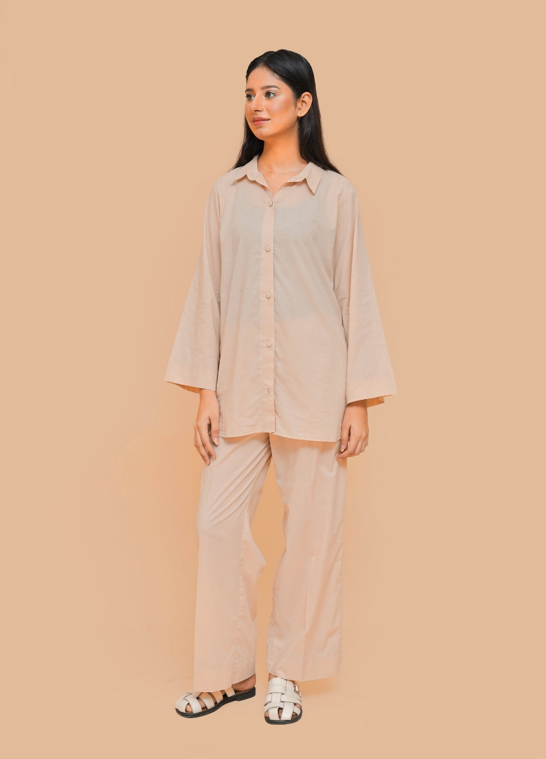 Button-Down Co-ord Set — Dusty Beige